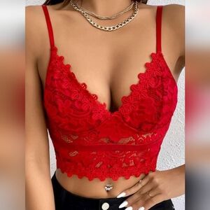 SHEIN Scarlet Red And Bright Blue  Lace Detail Top. Size XS